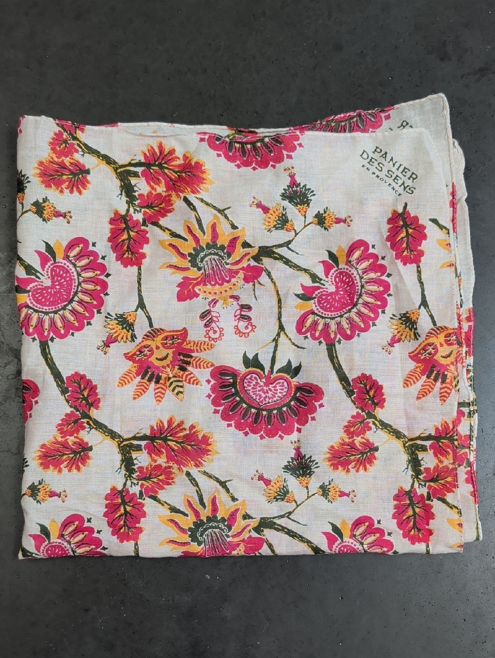 Panier Des Sens Floral Block Print Gift Wrap with Pink and Yellow Blooms